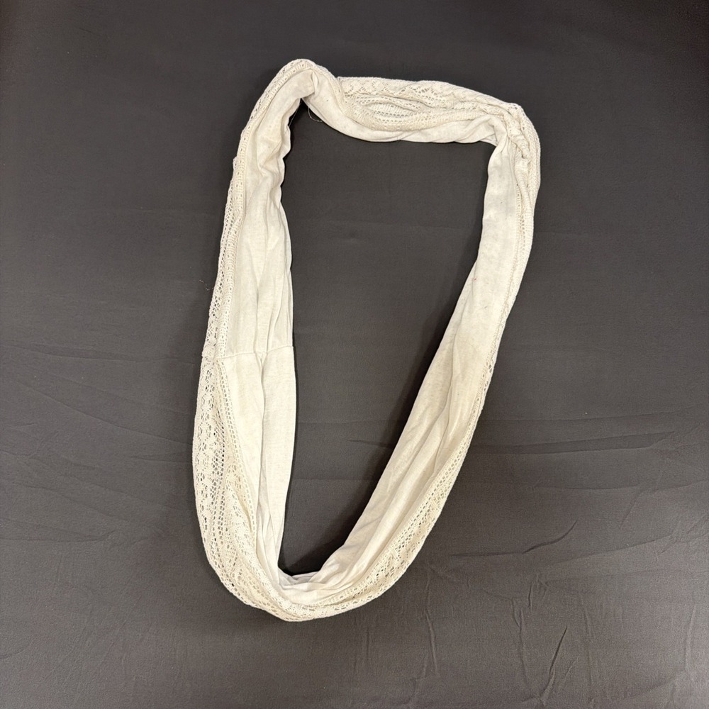 lightweight white infinity scarf featuring a delicate lace